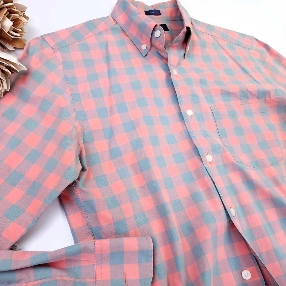 J. CREW Men's Pink Blue Green Plaid Sz S